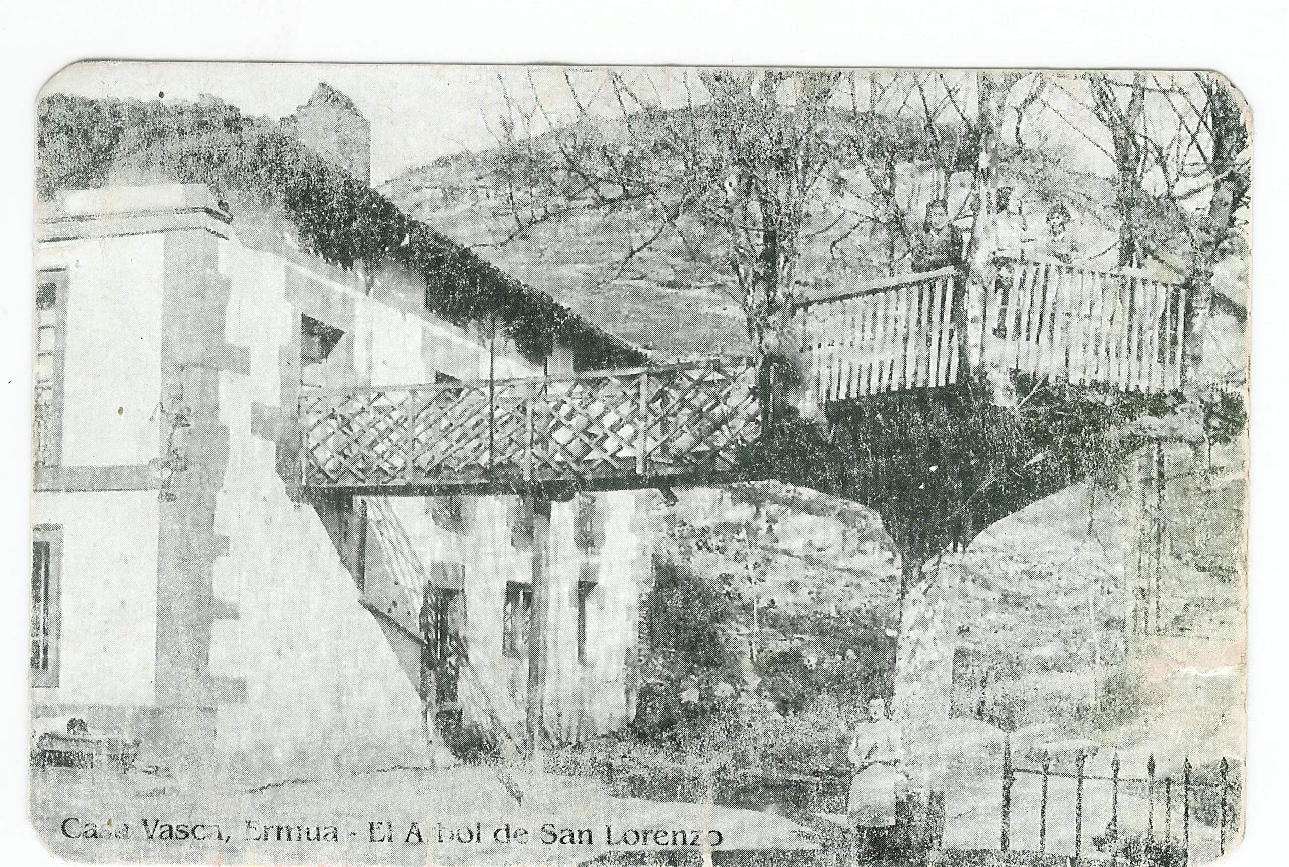 El arbol de San Lorenzo ERMUA - plataforma sobre arbol con pasarela desde el caserio